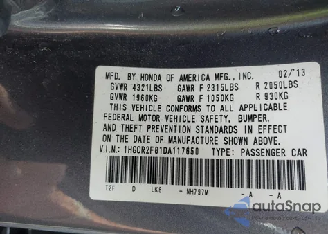 2013 Honda Accord Exl from USA, damaged, VIN 1HGCR2F81DA117650